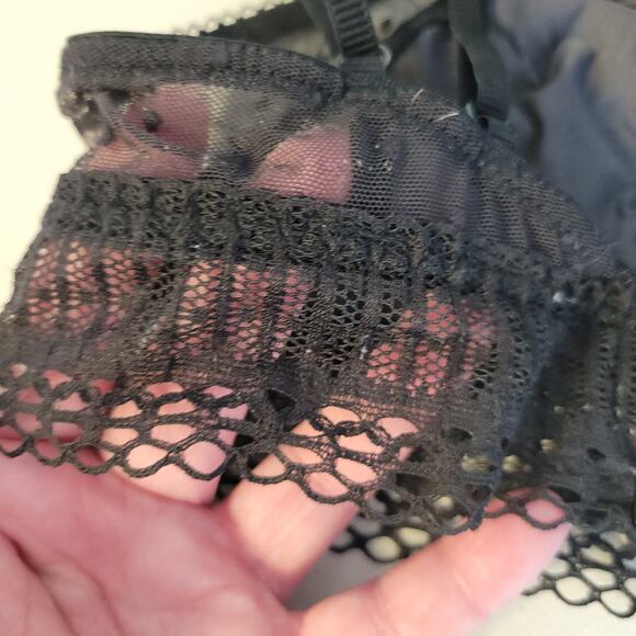 Victoria’s Secret Dot Mesh & Lace Scoop Bralette Black Festival Witchy Size XS - Picture 6 of 8